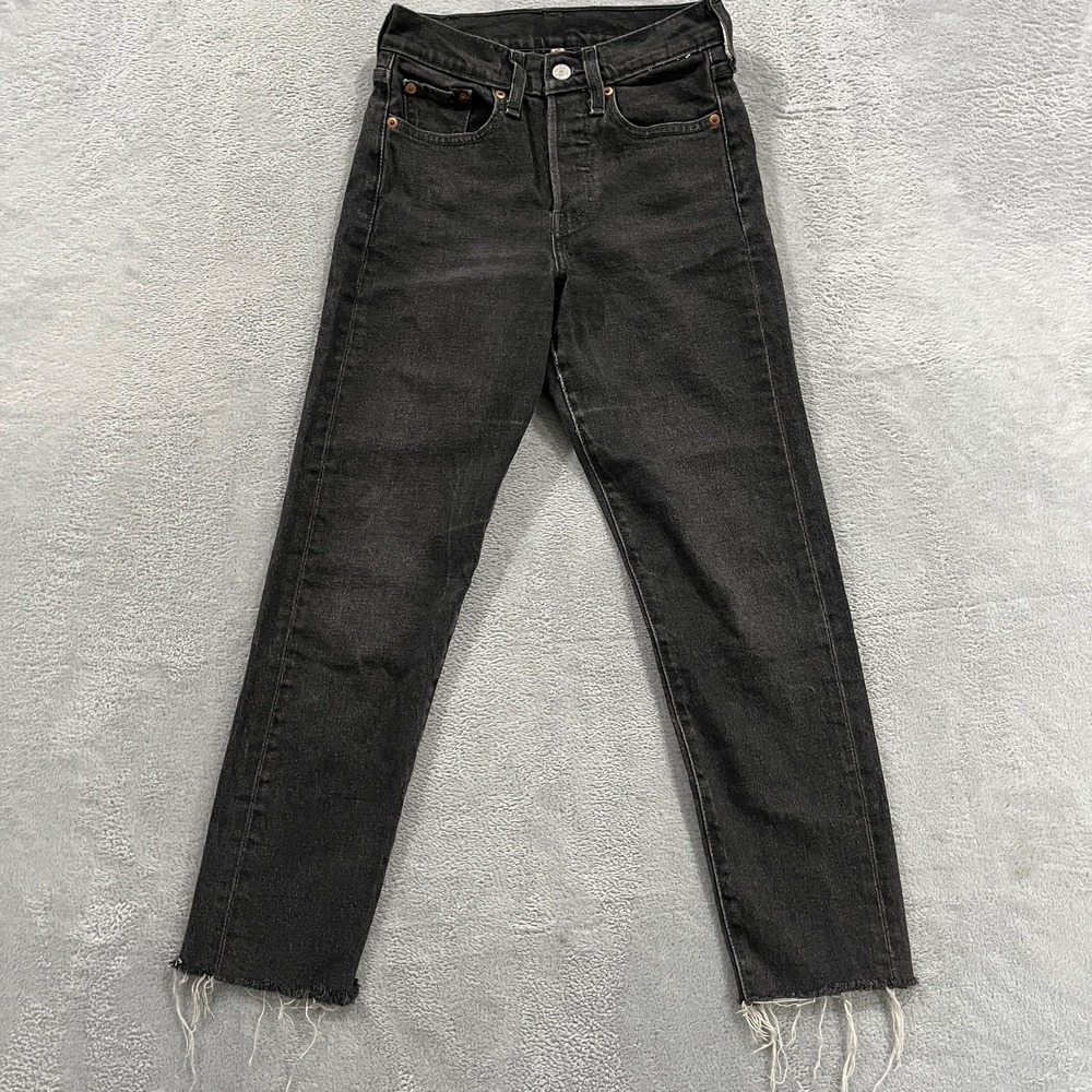 Levis Premium Jeans Women 24 Button Fly Raw Hem Ankle Grunge Goth Y2K Streetwear